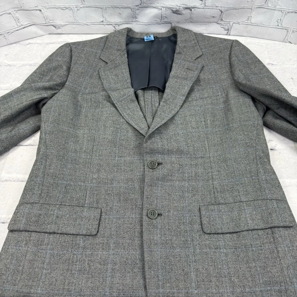 VTG Hickey Freeman Suit 42L Pure Wool Gray‎ Glen Check 36L Pants USA 90s